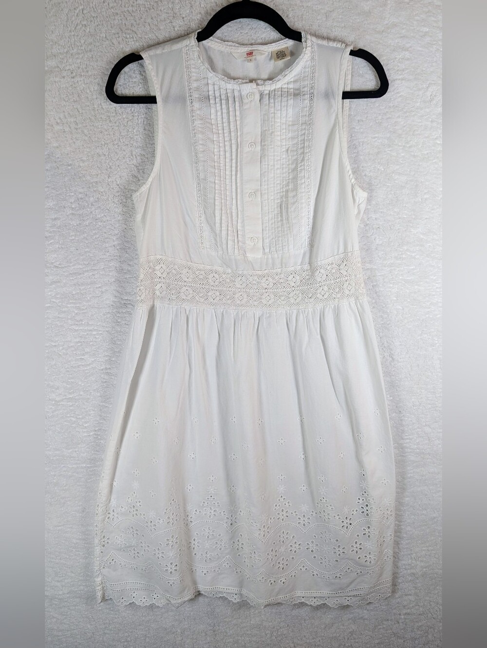Levi's White Sleeveless Eyelet Midi Dress - Classic Feminine Style